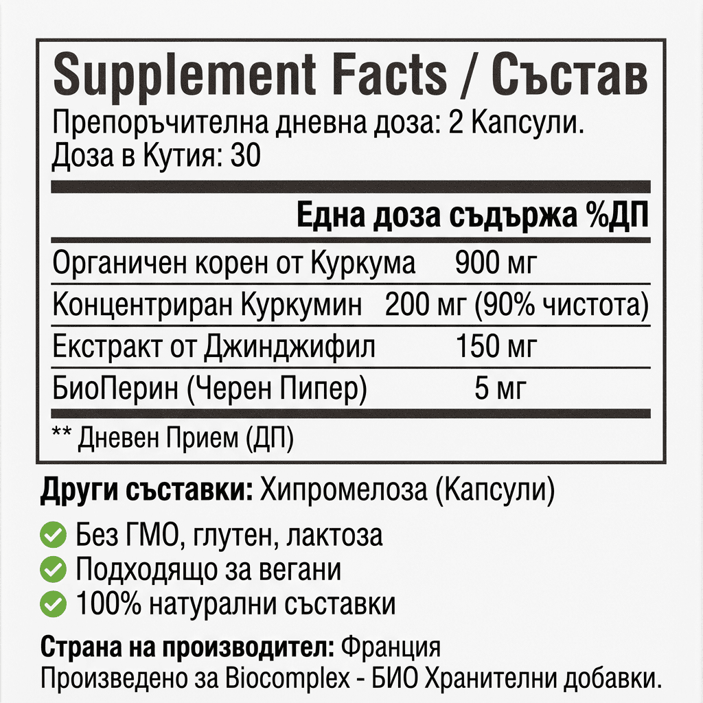 Био Куркума с Джинджифил и Черен Пипер (BioPiperin)